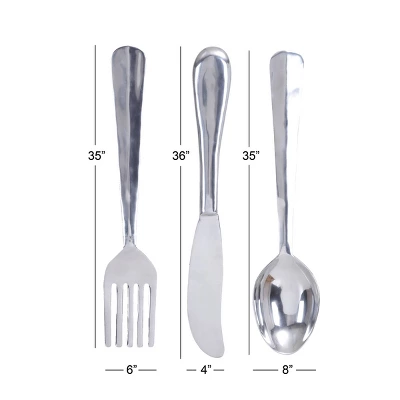 36" Aluminum Utensils Knife, Spoon And Fork Wall Decor Set Of 3 Silver - Olivia & May 4 36" Aluminum Utensils Knife, Spoon And Fork Wall Decor Set Of 3 Silver - Olivia & May - Image 2