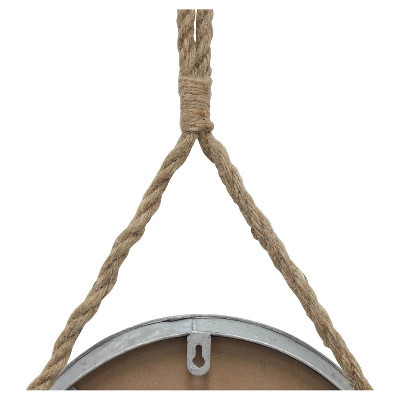 11.9" Suspended Round Galvanized Metal Wall Mirror With Rope Hanging Loop Brown/Silver - Stonebriar Collection 6 11.9" Suspended Round Galvanized Metal Wall Mirror With Rope Hanging Loop Brown/Silver - Stonebriar Collection - Image 4