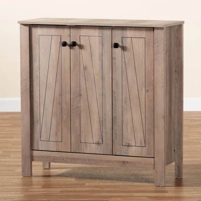 Derek Finished Wood 3 Door Shoe Cabinet Oak - Baxton Studio 10 Derek Finished Wood 3 Door Shoe Cabinet Oak - Baxton Studio - Image 8