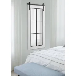 19" X 43" Cates Windowpane Framed Decorative Wall Mirror White - Kate & Laurel All Things Decor -Lamps and Lighting Store GUEST 3a2114f6 3f5b 4a06 8906 1f994799d906