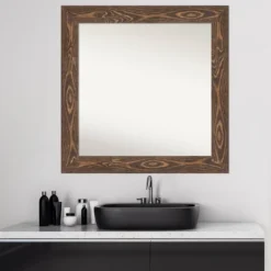 32" X 32" Non-Beveled Bridge Wood Bathroom Wall Mirror Brown - Amanti Art -Lamps and Lighting Store GUEST 3a5090dd d20d 4a23 a99e 78c113ca6c6e
