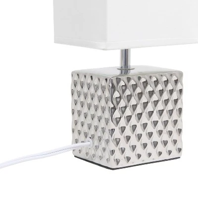 11.81" Tall Petite Hammered Square Bedside Table Desk Lamp With White Fabric Shade Silver - Simple Designs 6 11.81" Tall Petite Hammered Square Bedside Table Desk Lamp With White Fabric Shade Silver - Simple Designs - Image 4