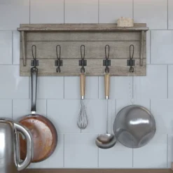 Merrick Lane Pine Wood 24 Inch Wall Mount Storage Rack With 5 Hanging Hooks And Upper Display Shelf 19 Merrick Lane Pine Wood 24 Inch Wall Mount Storage Rack With 5 Hanging Hooks And Upper Display Shelf -Lamps and Lighting Store GUEST 3cd9aa3d 93b7 4338 9283 6f20574e5022