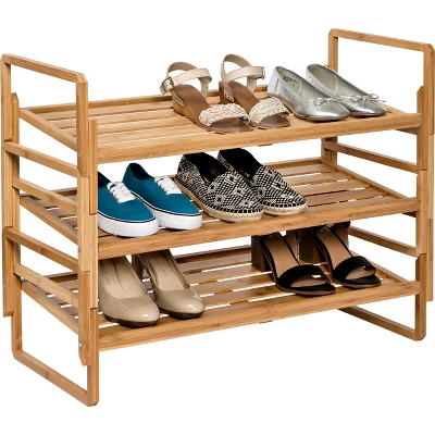 Honey-Can-Do 3 Tier Nest Bamboo Shoe Rack 3 Honey-Can-Do 3 Tier Nest Bamboo Shoe Rack