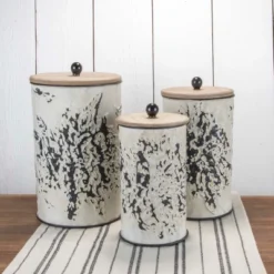 Set Of 3 Cream And Gray Floral Metal Decorative Storage Canisters - Foreside Home & Garden -Lamps and Lighting Store GUEST 3d627eed 8fff 47a3 b08b 619f7ab2926d
