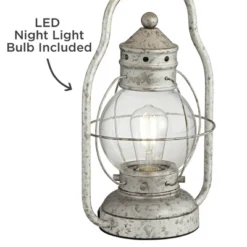 Franklin Iron Works Bodie Rustic Industrial Table Lamp 26" High Distressed Silver With USB Charging Port Nightlight LED Off White Linen Shade For Desk -Lamps and Lighting Store GUEST 3e38720e a4fe 4d6f 9633 84e6bbd3a50c