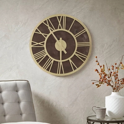 23.6" Mason Wood Wall Clock Brown/Gold - Madison Park 9 23.6" Mason Wood Wall Clock Brown/Gold - Madison Park - Image 7