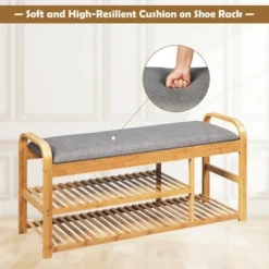 Costway Shoe Rack Entryway 3-Tier Bamboo Shoe Bench Organizer W/Cushion Modern Stool -Lamps and Lighting Store GUEST 416b7854 57eb 490b 84e9 74a9231fc26f