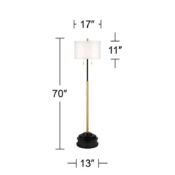 Possini Euro Design Roxie Modern Floor Lamp With Riser 65 1/2" Tall Brass Black Metal Sheer Linen Double Drum Shade For Living Room Bedroom Office -Lamps and Lighting Store GUEST 42578b79 4448 4bbc a6ef e922883a43ee