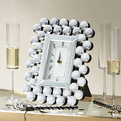 Dahlia Studios Faywood 11" High Silver Mirrored Tabletop Clock 3 Dahlia Studios Faywood 11" High Silver Mirrored Tabletop Clock