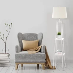 58" Etagere Floor Lamp With Shelves With Linen Shade White - Cresswell Lighting -Lamps and Lighting Store GUEST 4326e0bd 5524 42fb aea1 26abe5ff1fe3