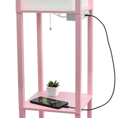 Floor Lamp Etagere Organizer Storage Shelf With 2 USB Charging Ports And Linen Shade - Simple Designs 7 Floor Lamp Etagere Organizer Storage Shelf With 2 USB Charging Ports And Linen Shade - Simple Designs - Image 5