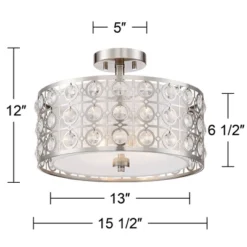 Possini Euro Design Saira Modern Ceiling Light Semi Flush Mount Fixture 16" Wide Brushed Nickel Crystal Organza Drum Shade For Bedroom Kitchen Hallway 10 Possini Euro Design Saira Modern Ceiling Light Semi Flush Mount Fixture 16" Wide Brushed Nickel Crystal Organza Drum Shade For Bedroom Kitchen Hallway -Lamps and Lighting Store GUEST 440538f1 6641 4d44 bdfe 4ba1a8de434b