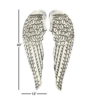 Wood Bird Carved Wings Wall Decor Set Of 2 White - Olivia & May 4 Wood Bird Carved Wings Wall Decor Set Of 2 White - Olivia & May - Image 2