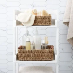 Juvale Set Of 3 Small Wicker Baskets For Storage, Woven Nesting Bins With Handles For Bathroom Towels And Toilet Paper Organization, Shelf 3 Sizes