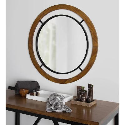32" X 32" Whalen Round Wall Mirror Brown - Kate & Laurel All Things Decor 7 32" X 32" Whalen Round Wall Mirror Brown - Kate & Laurel All Things Decor - Image 5