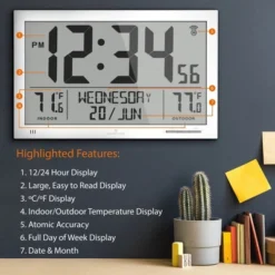 Marathon Slim Atomic Full Calendar Clock With Indoor & Outdoor Temperature With 7 Time Zones -Lamps and Lighting Store GUEST 48c893ed 4bde 4da7 8282 7358b664055c