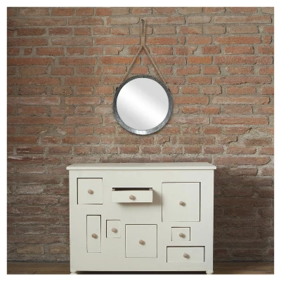 11.9" Suspended Round Galvanized Metal Wall Mirror With Rope Hanging Loop Brown/Silver - Stonebriar Collection 7 11.9" Suspended Round Galvanized Metal Wall Mirror With Rope Hanging Loop Brown/Silver - Stonebriar Collection - Image 5