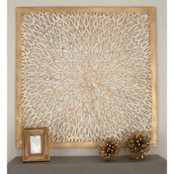 Wood Floral Handmade Intricately Carved Wall Decor With Mandala Design Light Brown - Olivia & May -Lamps and Lighting Store GUEST 4b38a7d7 0fa7 41cd 9766 6ffbc65d1226