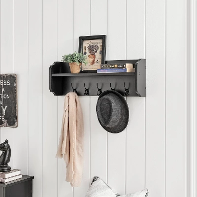 25" X 9" Entryway Floating Utility Wall Shelf With Hooks Black - Danya B. 5 25" X 9" Entryway Floating Utility Wall Shelf With Hooks Black - Danya B. - Image 3