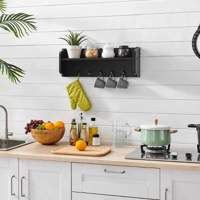 25" X 9" Entryway Floating Utility Wall Shelf With Hooks Black - Danya B. 6 25" X 9" Entryway Floating Utility Wall Shelf With Hooks Black - Danya B. - Image 4