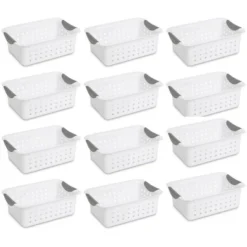 Sterilite White Small Ultra Basket Durable Plastic Storage Totes Bins For With Titanium Inserts For Home Organization -Lamps and Lighting Store GUEST 50f229f3 22db 43ee 80e5 9dbb70a1b9a7