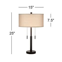Franklin Iron Works Bernie Industrial Table Lamps 25" High Set Of 2 Rich Bronze With USB Charging Port Tan Drum Shade For Bedroom Living Room Bedside -Lamps and Lighting Store GUEST 53cdf485 6adc 4467 9fb8 1c8273091e08