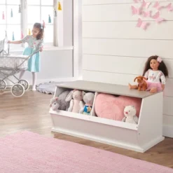 Badger Basket Two Bin Stackable Storage Cubby White/Gray Woodgrain -Lamps and Lighting Store GUEST 548f14aa 6559 4032 95e6 4a940a03a507