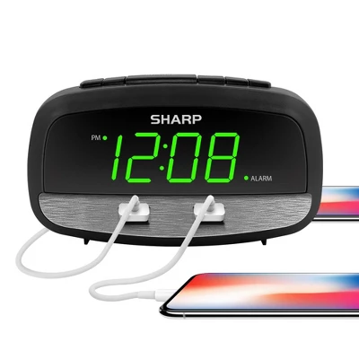 2/2 Amp USB Charge LED Alarm Clock Black - Sharp 3 2/2 Amp USB Charge LED Alarm Clock Black - Sharp
