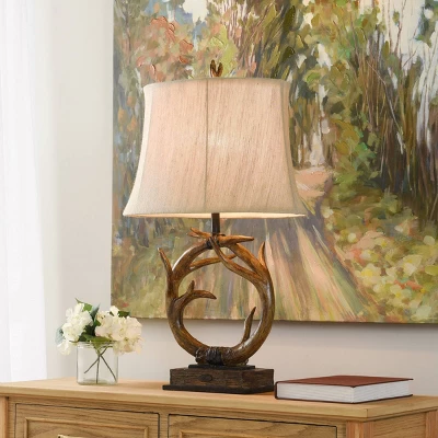 Dalton Brown Antler Table Lamp With Beige Hardback Fabric Shade - StyleCraft 5 Dalton Brown Antler Table Lamp With Beige Hardback Fabric Shade - StyleCraft - Image 3