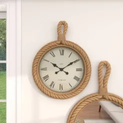 Jute Wall Clock With Rope Accents Beige - Olivia & May -Lamps and Lighting Store GUEST 56c2c425 2aa6 46f7 b4f9 6fbee9469d8c
