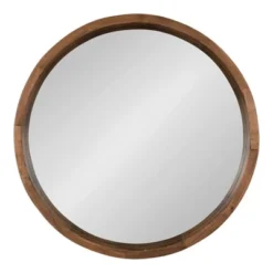 22" X 22" Hutton Round Wood Wall Mirror Rustic Brown - Kate And Laurel