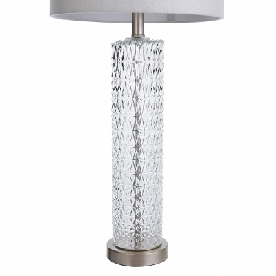 Diamond Textured Glass Table Lamp With Brushed Steel Base Gray - StyleCraft 3 Diamond Textured Glass Table Lamp With Brushed Steel Base Gray - StyleCraft