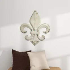 Metal Fleur De Lis Wall Decor With Distressing White - Olivia & May -Lamps and Lighting Store GUEST 5885a14e 3f17 49d9 8d3b 5b2fdaf6f55f