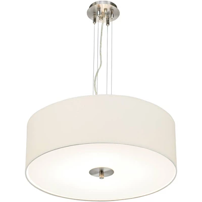 Possini Euro Design Brushed Nickel Pendant Chandelier 24" Wide Modern White Canvas Drum Shade 4-Light Fixture For Dining Room House Kitchen Island 6 Possini Euro Design Brushed Nickel Pendant Chandelier 24" Wide Modern White Canvas Drum Shade 4-Light Fixture For Dining Room House Kitchen Island - Image 4