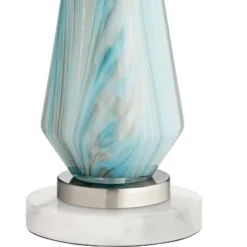 Possini Euro Design Jaime Coastal Table Lamp With Round White Marble Riser 26" High Blue Gray Drum Shade For Bedroom Living Room Office House Home -Lamps and Lighting Store GUEST 58e1e4c2 bb50 4a88 8d98 4d8e75a3c6dd
