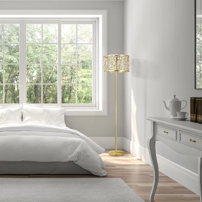 63" Cleo Glam Gold Metal And Faceted Crystal Drum Shade Floor Lamp - River Of Goods 4 63" Cleo Glam Gold Metal And Faceted Crystal Drum Shade Floor Lamp - River Of Goods - Image 2