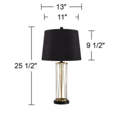 360 Lighting Nathan Modern Table Lamps 25 1/2" High Set Of 2 Gold Metal With USB Charging Ports Black Drum Shade For Bedroom Living Room Home Desk -Lamps and Lighting Store GUEST 59752d0d bf32 4826 a355 86c1db367ead