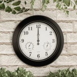 Nature Spring Wall Clock Thermometer – 2.5" X 18", Black