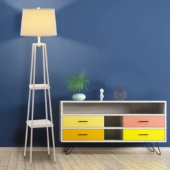 58" Etagere Floor Lamp With Shelves With Linen Shade White - Cresswell Lighting -Lamps and Lighting Store GUEST 5c09d5b5 8add 4c18 a692 67ad7fe93bf1