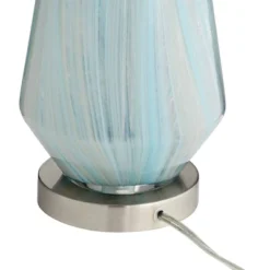 Possini Euro Design Jaime Coastal Table Lamp With Round White Marble Riser 26" High Blue Gray Drum Shade For Bedroom Living Room Office House Home -Lamps and Lighting Store GUEST 5c91e6df 7d03 4503 9c8f b11389121029