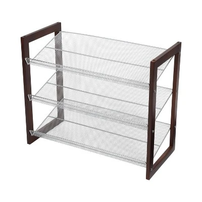 Organize It All 3 Tier Mesh Shelf Stackable Shoe Rack 3 Organize It All 3 Tier Mesh Shelf Stackable Shoe Rack