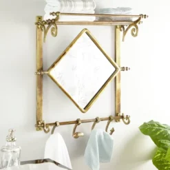 Lamps and Lighting Store 26 25" X 28" Bathroom Wall Rack With Hooks And Mirror Brass - Olivia & May