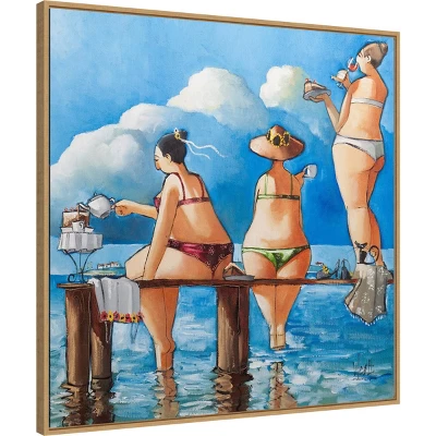 30" X 30" Tea Break On The Jetty By Ronald West Framed Canvas Wall Art Print - Amanti Art 3 30" X 30" Tea Break On The Jetty By Ronald West Framed Canvas Wall Art Print - Amanti Art