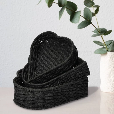 Household Essentials Set Of 3 Nesting Heart Baskets Paper Rope Black 3 Household Essentials Set Of 3 Nesting Heart Baskets Paper Rope Black