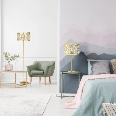 63" Cleo Glam Gold Metal And Faceted Crystal Drum Shade Floor Lamp - River Of Goods 7 63" Cleo Glam Gold Metal And Faceted Crystal Drum Shade Floor Lamp - River Of Goods - Image 5