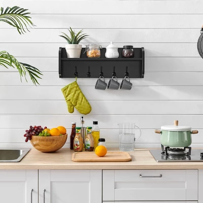 25" X 9" Entryway Floating Utility Wall Shelf With Hooks Black - Danya B. 4 25" X 9" Entryway Floating Utility Wall Shelf With Hooks Black - Danya B. - Image 2