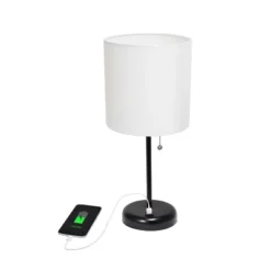 19.5" Bedside USB Port Feature Metal Table Desk Lamp Black With White Fabric Shade - Creekwood Home -Lamps and Lighting Store GUEST 707c0fcd 28e7 439c 9ab4 fe7acc614765