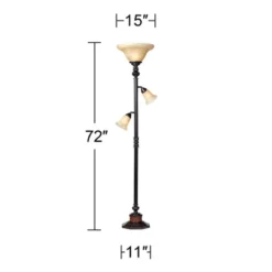 Kathy Ireland Sonnett Vintage Rustic Torchiere Floor Lamp With Side Lights 72" Tall Bronze Champagne Alabaster Glass Shade For Living Room Reading -Lamps and Lighting Store GUEST 71561a87 3a83 487a ba64 23c058075a9e