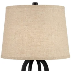 360 Lighting Marcel Industrial Table Lamps 24 1/4" High Set Of 2 Black With USB Port LED Nightlight Burlap Drum Shade For Bedroom Living Room Desk -Lamps and Lighting Store GUEST 71872a2b b87b 4d09 8a34 aff7a30a0885